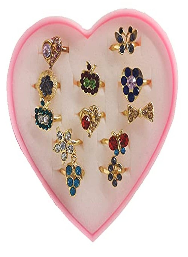 NGEL 12Pcs Adjustable Colorful Ring Set With Beautiful Heart-Shaped Display Case, Kids Little Girl Jewelry Ring, Pretend Play and Dress up Rings - Image 4